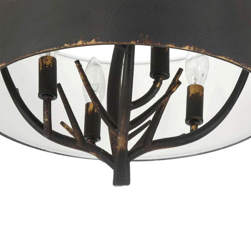 Golden Lighting Arboreal 15in 4-Light Semi-Flush Mount | Rustic Antique Black Iron and Steel | Entryway & Bedroom | Model 4500-4SF ABI