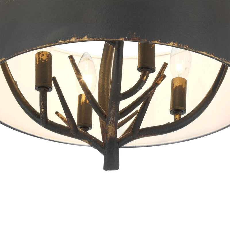 Golden Lighting Arboreal 15in 4-Light Semi-Flush Mount | Rustic Antique Black Iron and Steel | Entryway & Bedroom | Model 4500-4SF ABI