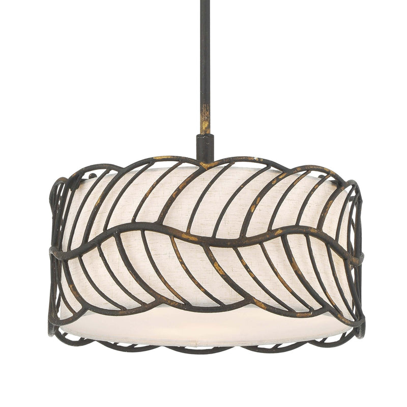 Golden Lighting Simbolo 15in 3-Light Pendant | Rustic Antique Black Iron and Ivory Linen | Kitchen Island & Dining Room | Model 4501-3P ABI