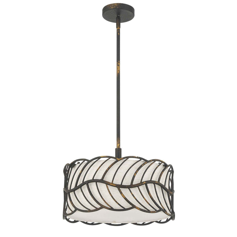 Golden Lighting Simbolo 15in 3-Light Pendant | Rustic Antique Black Iron and Ivory Linen | Kitchen Island & Dining Room | Model 4501-3P ABI