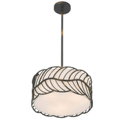 Golden Lighting Simbolo 15in 3-Light Pendant | Rustic Antique Black Iron and Ivory Linen | Kitchen Island & Dining Room | Model 4501-3P ABI