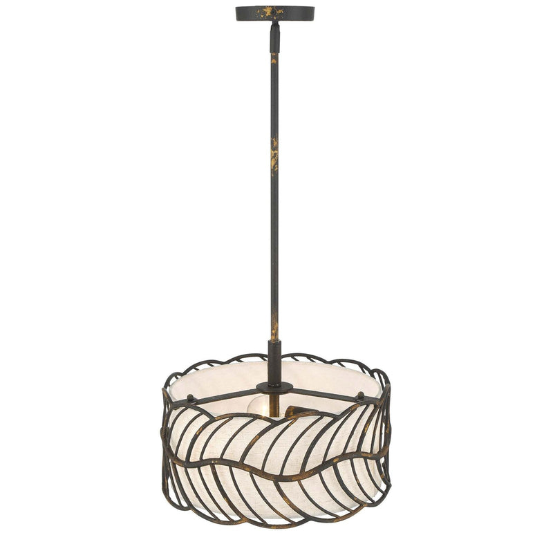 Golden Lighting Simbolo 15in 3-Light Pendant | Rustic Antique Black Iron and Ivory Linen | Kitchen Island & Dining Room | Model 4501-3P ABI
