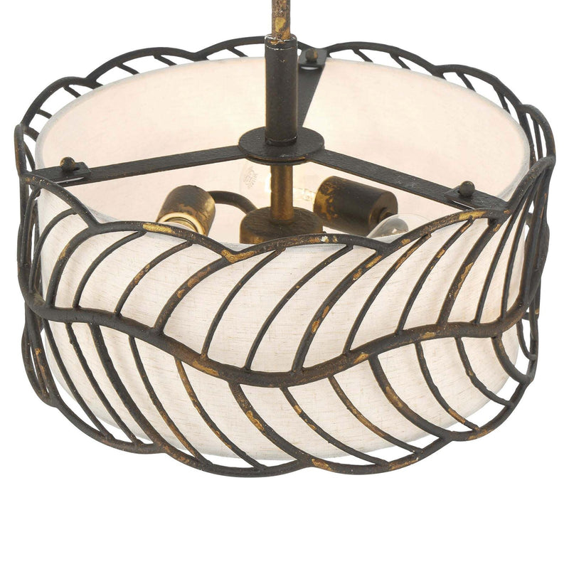 Golden Lighting Simbolo 15in 3-Light Pendant | Rustic Antique Black Iron and Ivory Linen | Kitchen Island & Dining Room | Model 4501-3P ABI