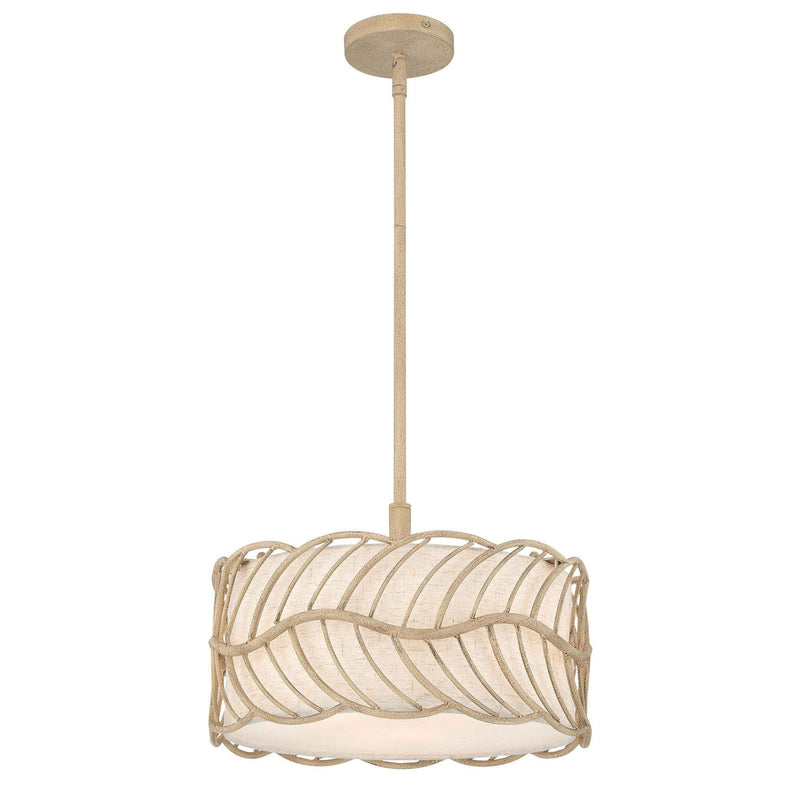 Golden Lighting Simbolo 15in 3-Light Pendant | Rustic Almond and Ivory Linen Fabric | Kitchen & Dining Room | 15 x 15 x 9.5 in | Model 4501-3P AM
