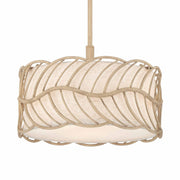 Golden Lighting Simbolo 15in 3-Light Pendant | Rustic Almond and Ivory Linen Fabric | Kitchen & Dining Room | 15 x 15 x 9.5 in | Model 4501-3P AM