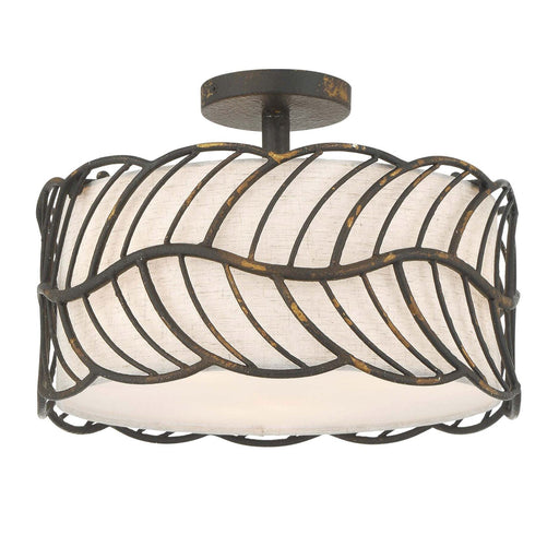 Golden Lighting Simbolo 15in 3-Light Semi-Flush Mount | Rustic Antique Black Iron and Ivory Linen Fabric | Entryway & Foyer | Model 4501-3SF ABI