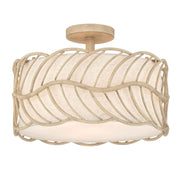 Golden Lighting Simbolo 3-Light Semi-Flush Mount | Rustic Almond Steel and Ivory Linen | Entryway & Bedroom | Model 4501-3SF AM
