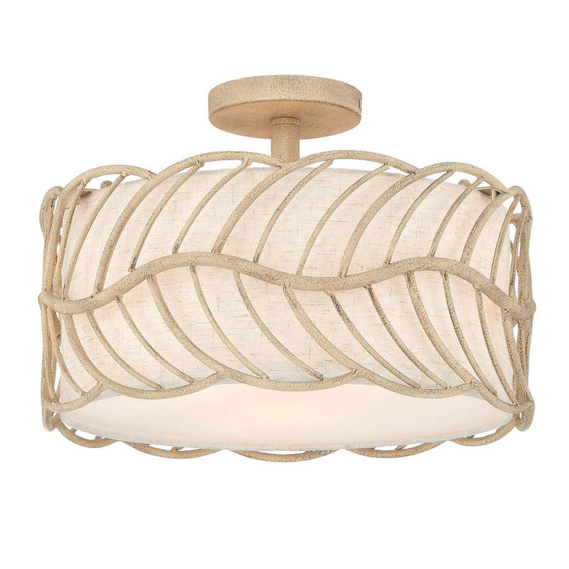 Golden Lighting Simbolo 3-Light Semi-Flush Mount | Rustic Almond Steel and Ivory Linen | Entryway & Bedroom | Model 4501-3SF AM