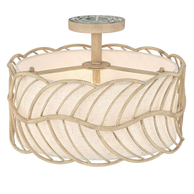 Golden Lighting Simbolo 3-Light Semi-Flush Mount | Rustic Almond Steel and Ivory Linen | Entryway & Bedroom | Model 4501-3SF AM