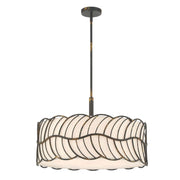 Golden Lighting Simbolo 24in 5-Light Pendant | Rustic Lodge Antique Black Iron and Ivory Linen | Kitchen Island & Dining Room | Model 4501-5P ABI