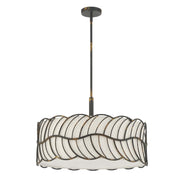 Golden Lighting Simbolo 24in 5-Light Pendant | Rustic Lodge Antique Black Iron and Ivory Linen | Kitchen Island & Dining Room | Model 4501-5P ABI
