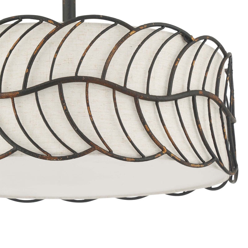 Golden Lighting Simbolo 24in 5-Light Pendant | Rustic Lodge Antique Black Iron and Ivory Linen | Kitchen Island & Dining Room | Model 4501-5P ABI