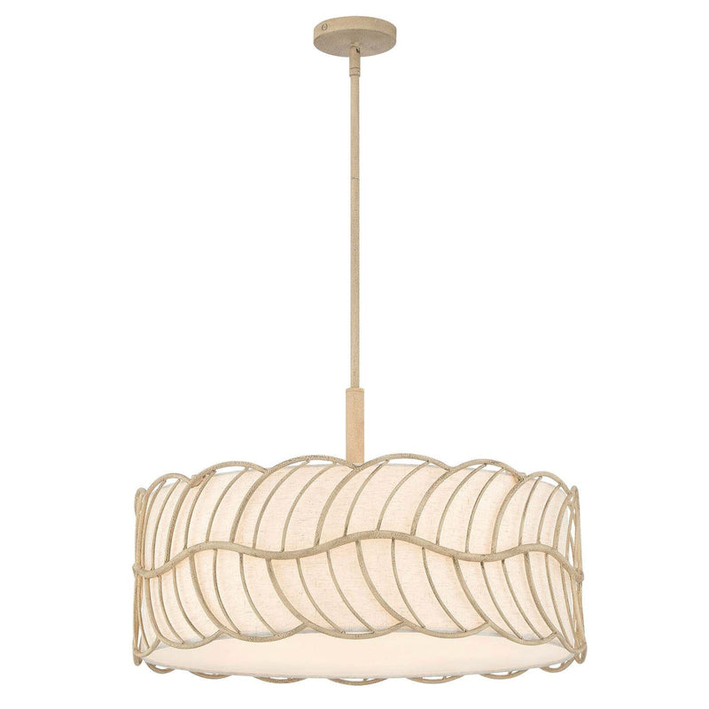 Golden Lighting Simbolo 24in 5-Light Pendant | Rustic Almond and Ivory Linen Fabric | Kitchen Island & Dining Room | Model 4501-5P AM