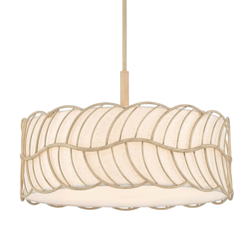 Golden Lighting Simbolo 24in 5-Light Pendant | Rustic Almond and Ivory Linen Fabric | Kitchen Island & Dining Room | Model 4501-5P AM