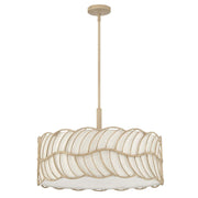Golden Lighting Simbolo 24in 5-Light Pendant | Rustic Almond and Ivory Linen Fabric | Kitchen Island & Dining Room | Model 4501-5P AM