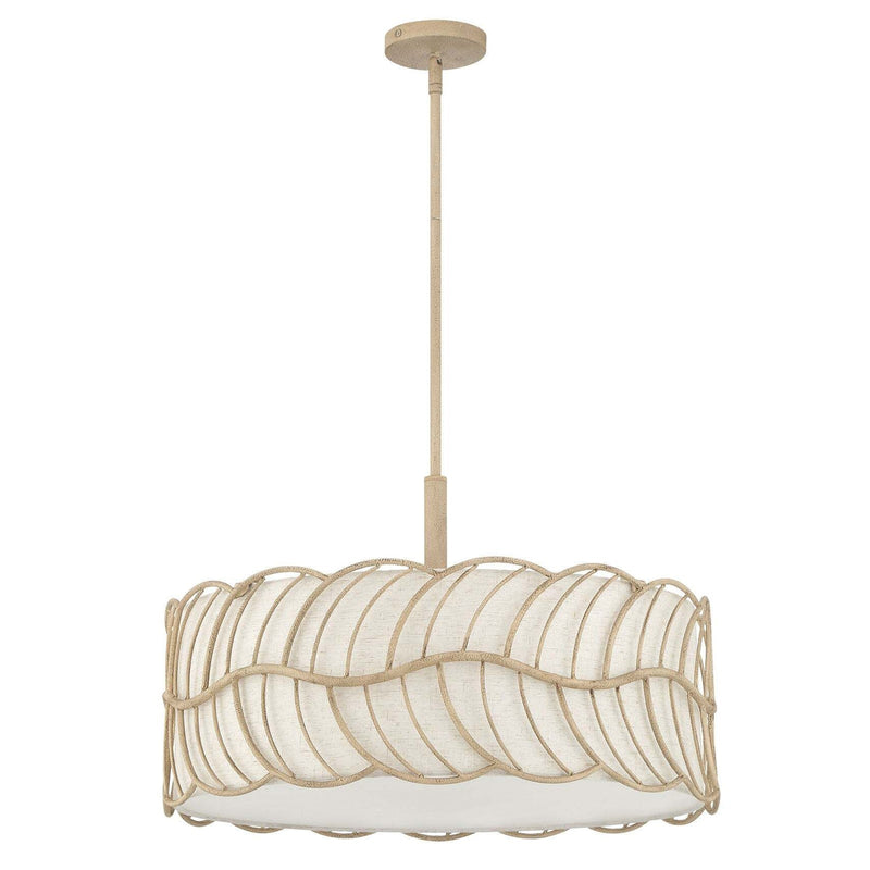 Golden Lighting Simbolo 24in 5-Light Pendant | Rustic Almond and Ivory Linen Fabric | Kitchen Island & Dining Room | Model 4501-5P AM