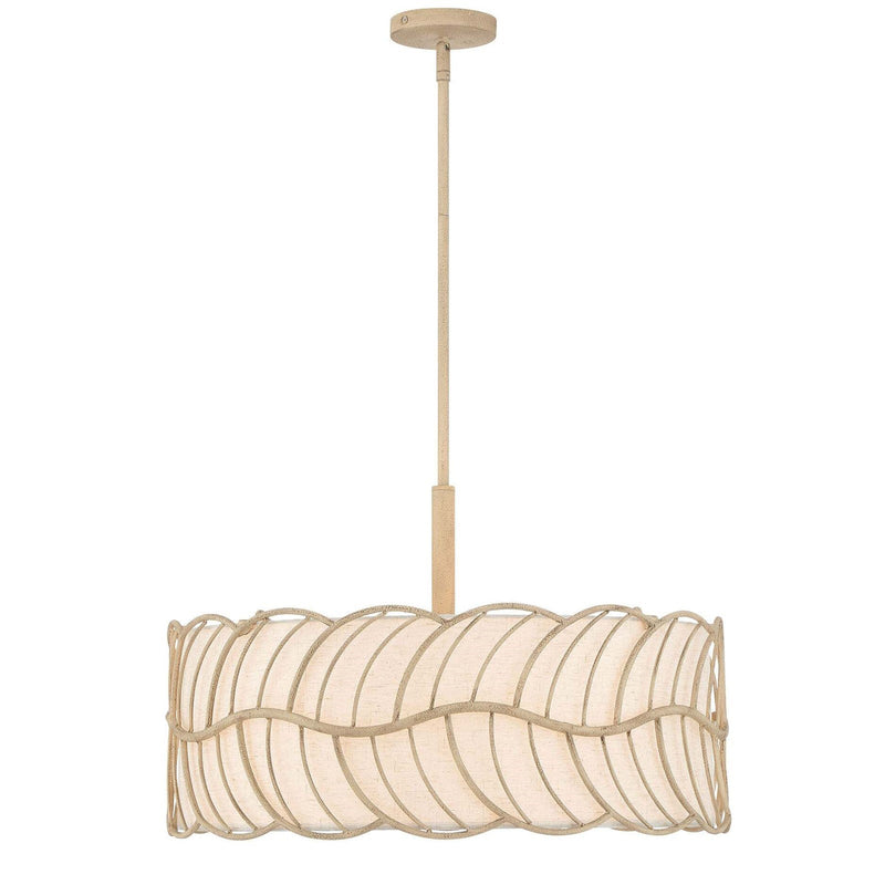 Golden Lighting Simbolo 24in 5-Light Pendant | Rustic Almond and Ivory Linen Fabric | Kitchen Island & Dining Room | Model 4501-5P AM