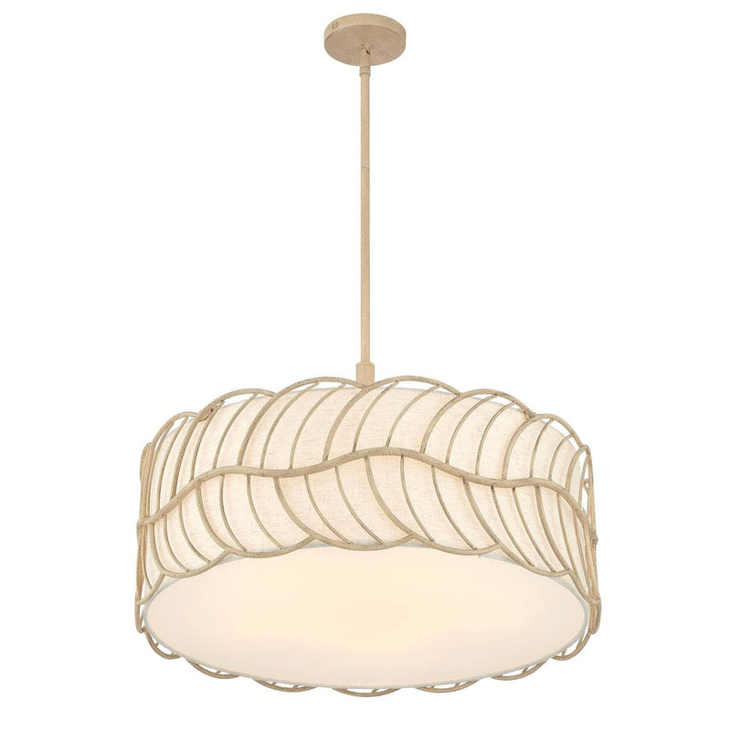 Golden Lighting Simbolo 24in 5-Light Pendant | Rustic Almond and Ivory Linen Fabric | Kitchen Island & Dining Room | Model 4501-5P AM