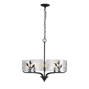 Golden Lighting Bloem 24in 5-Light Pendant | Rustic Natural Black and Hammered Water Glass | Kitchen Island & Dining Room | Model 4503-5P NB-HWG
