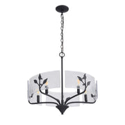 Golden Lighting Bloem 24in 5-Light Pendant | Rustic Natural Black and Hammered Water Glass | Kitchen Island & Dining Room | Model 4503-5P NB-HWG