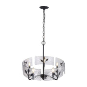 Golden Lighting Bloem 24in 5-Light Pendant | Rustic Natural Black and Hammered Water Glass | Kitchen Island & Dining Room | Model 4503-5P NB-HWG