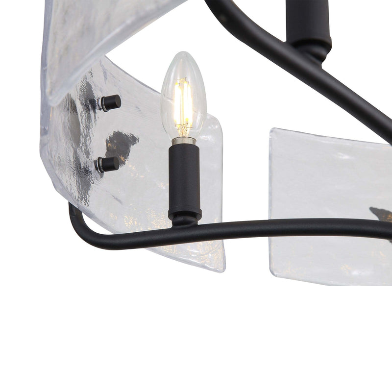 Golden Lighting Bloem 24in 5-Light Pendant | Rustic Natural Black and Hammered Water Glass | Kitchen Island & Dining Room | Model 4503-5P NB-HWG