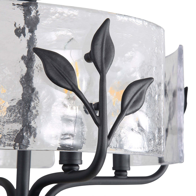 Golden Lighting Bloem 24in 5-Light Pendant | Rustic Natural Black and Hammered Water Glass | Kitchen Island & Dining Room | Model 4503-5P NB-HWG