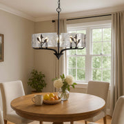 Golden Lighting Bloem 24in 5-Light Pendant | Rustic Natural Black and Hammered Water Glass | Kitchen Island & Dining Room | Model 4503-5P NB-HWG