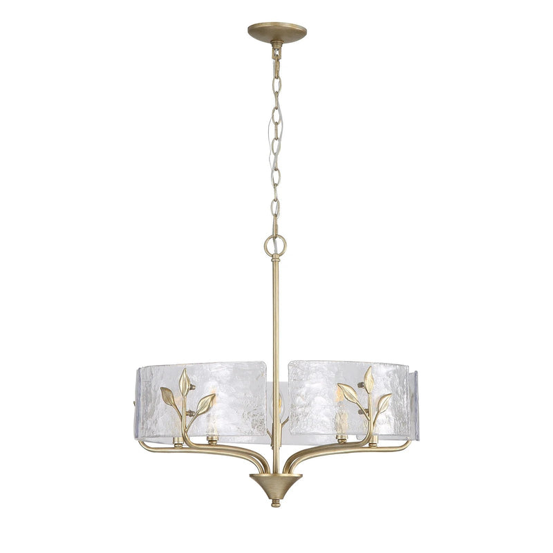 Golden Lighting Bloem 24in 5-Light Pendant | Rustic White Gold and Hammered Water Glass | Kitchen Island & Dining Room | Model 4503-5P WG-HWG