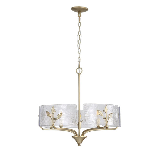 Golden Lighting Bloem 24in 5-Light Pendant | Rustic White Gold and Hammered Water Glass | Kitchen Island & Dining Room | Model 4503-5P WG-HWG