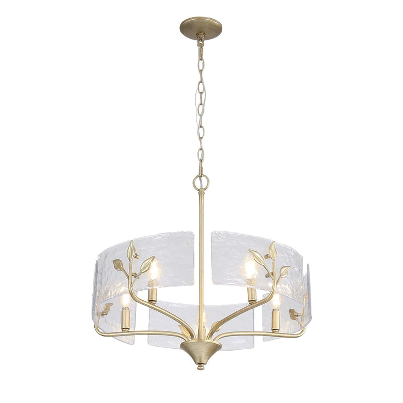 Golden Lighting Bloem 24in 5-Light Pendant | Rustic White Gold and Hammered Water Glass | Kitchen Island & Dining Room | Model 4503-5P WG-HWG