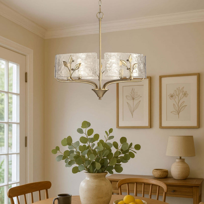 Golden Lighting Bloem 24in 5-Light Pendant | Rustic White Gold and Hammered Water Glass | Kitchen Island & Dining Room | Model 4503-5P WG-HWG