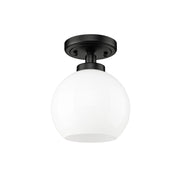 Golden Galveston 1-Light Flush Mount, Black/Vintage Milk Glass - 4855-FMBLK-VMG