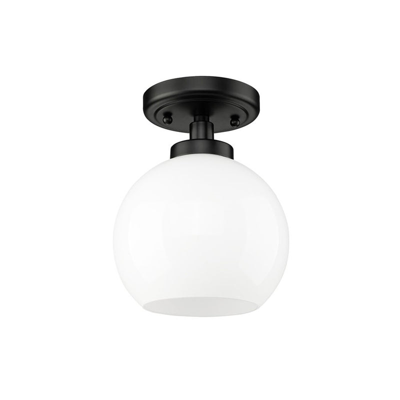 Golden Galveston 1-Light Flush Mount, Black/Vintage Milk Glass - 4855-FMBLK-VMG