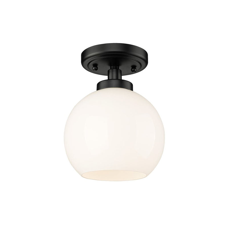 Golden Galveston 1-Light Flush Mount, Black/Vintage Milk Glass