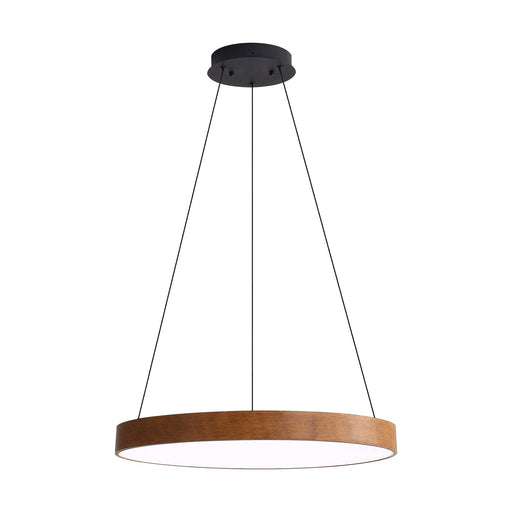 Golden Lighting Anello 24in 1-Light LED Pendant | Modern Walnut Wood-Look Drum | Kitchen Island & Dining Room | Model 4963-24 WA
