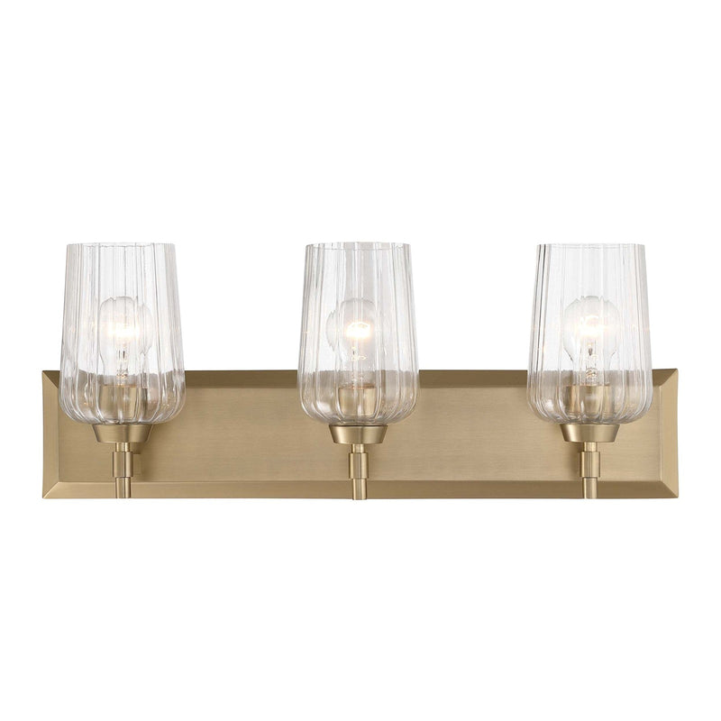 Golden Lighting Brilia 24in 3-Light Vanity Light | Transitional Brushed Champagne Brass and Clear Fluted Glass | Bathroom | Model 5189-BA3 BCB-FLT
