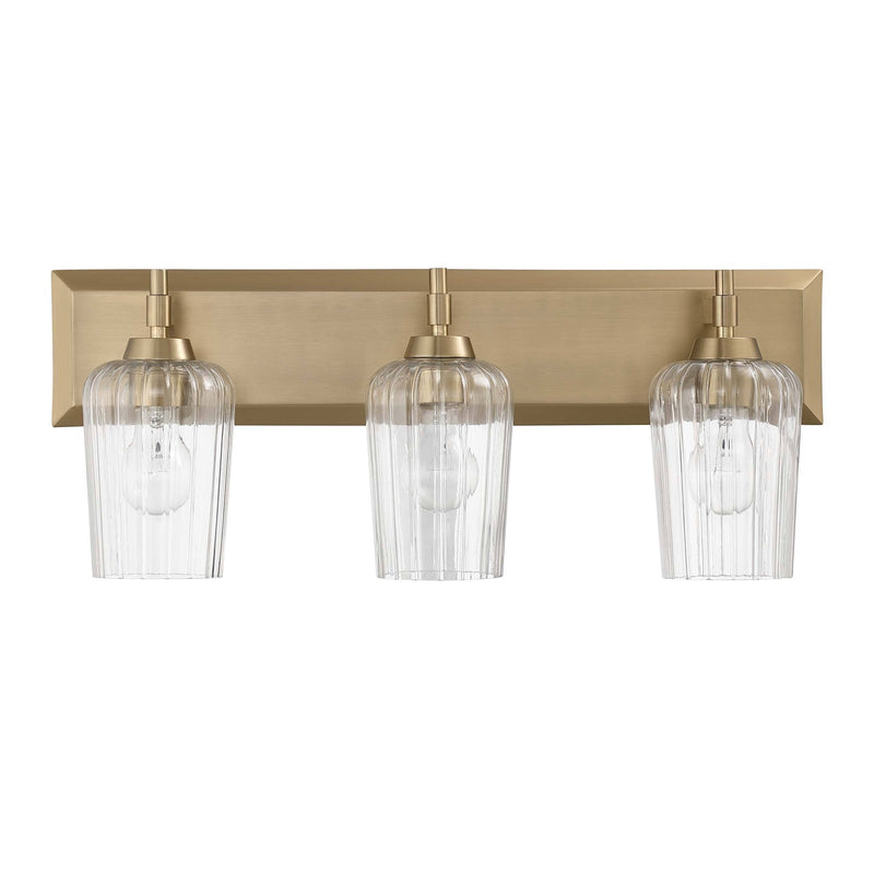 Golden Lighting Brilia 24in 3-Light Vanity Light | Transitional Brushed Champagne Brass and Clear Fluted Glass | Bathroom | Model 5189-BA3 BCB-FLT
