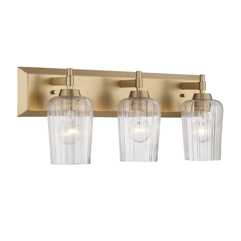 Golden Lighting Brilia 24in 3-Light Vanity Light | Transitional Brushed Champagne Brass and Clear Fluted Glass | Bathroom | Model 5189-BA3 BCB-FLT