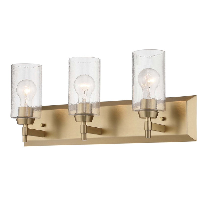Golden Lighting Brilia 24in 3-Light Vanity Light | Transitional Brushed Champagne Brass and Hammered Water Glass | Bathroom | Model 5189-BA3 BCB-HWG