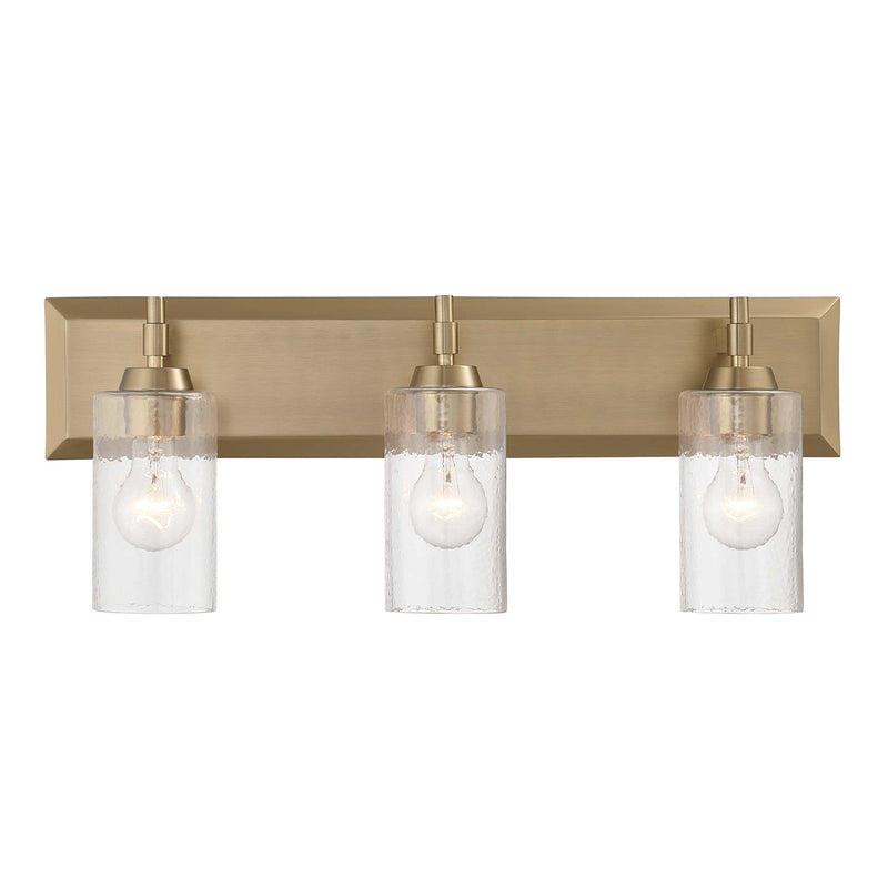 Golden Lighting Brilia 24in 3-Light Vanity Light | Transitional Brushed Champagne Brass and Hammered Water Glass | Bathroom | Model 5189-BA3 BCB-HWG