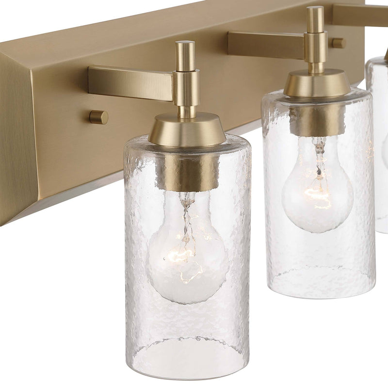Golden Lighting Brilia 24in 3-Light Vanity Light | Transitional Brushed Champagne Brass and Hammered Water Glass | Bathroom | Model 5189-BA3 BCB-HWG