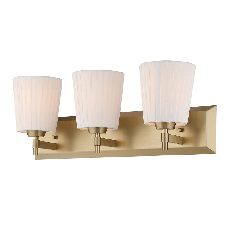 Golden Lighting Brilia 24in 3-Light Vanity Light | Transitional Brushed Champagne Brass and Pleated Fabric | Bathroom | Model 5189-BA3 BCB-PLT