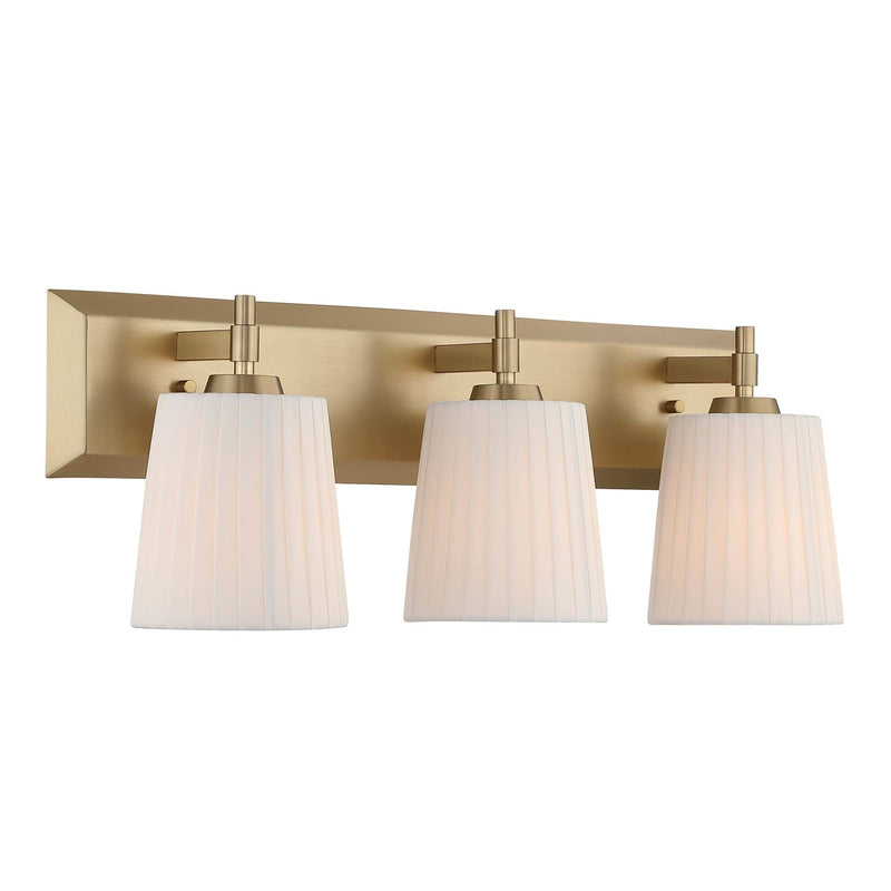 Golden Lighting Brilia 24in 3-Light Vanity Light | Transitional Brushed Champagne Brass and Pleated Fabric | Bathroom | Model 5189-BA3 BCB-PLT