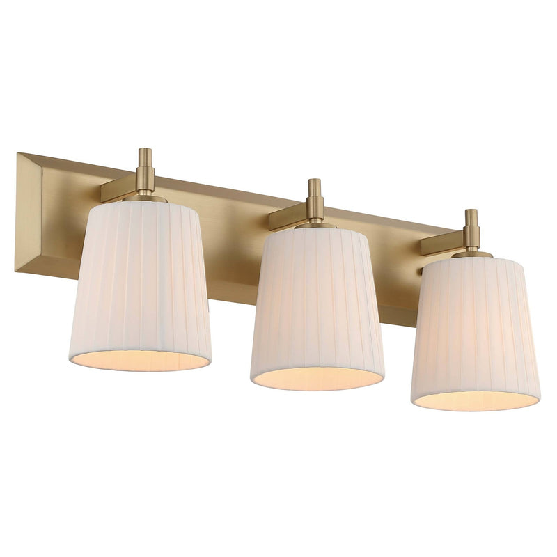 Golden Lighting Brilia 24in 3-Light Vanity Light | Transitional Brushed Champagne Brass and Pleated Fabric | Bathroom | Model 5189-BA3 BCB-PLT