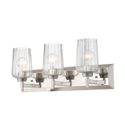 Golden Lighting Brilia 24in 3-Light Vanity Light | Transitional Polished Nickel and Clear Fluted Glass | Bathroom & Powder | Model 5189-BA3 PN-FLT
