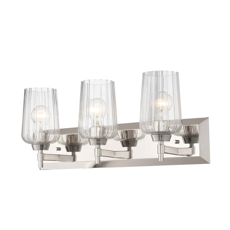 Golden Lighting Brilia 24in 3-Light Vanity Light | Transitional Polished Nickel and Clear Fluted Glass | Bathroom & Powder | Model 5189-BA3 PN-FLT