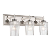 Golden Lighting Brilia 24in 3-Light Vanity Light | Transitional Polished Nickel and Clear Fluted Glass | Bathroom & Powder | Model 5189-BA3 PN-FLT