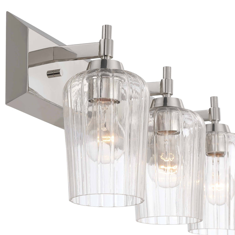 Golden Lighting Brilia 24in 3-Light Vanity Light | Transitional Polished Nickel and Clear Fluted Glass | Bathroom & Powder | Model 5189-BA3 PN-FLT