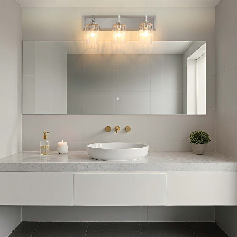 Golden Lighting Brilia 24in 3-Light Vanity Light | Transitional Polished Nickel and Clear Fluted Glass | Bathroom & Powder | Model 5189-BA3 PN-FLT